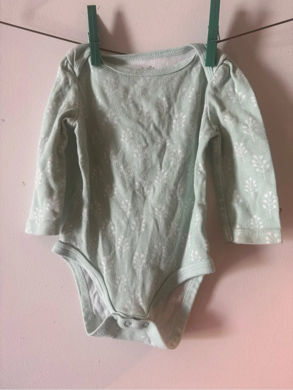 cloud island Mint Green Floral Long-Sleeve Baby One-Piece